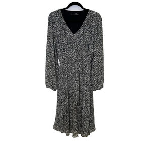 3rd & Fourth Maxi Dress Mini Pleat Plissé Black & White Ditsy Floral Print M-XL